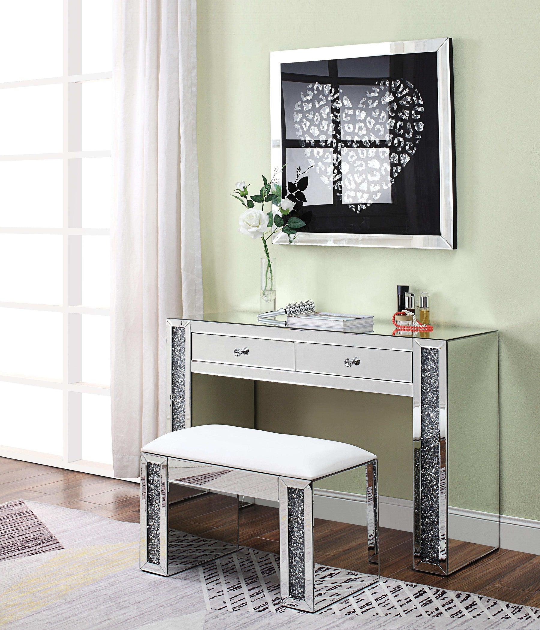 Noralie Mirrored & Faux Diamonds Vanity Desk - Half Price Furniture