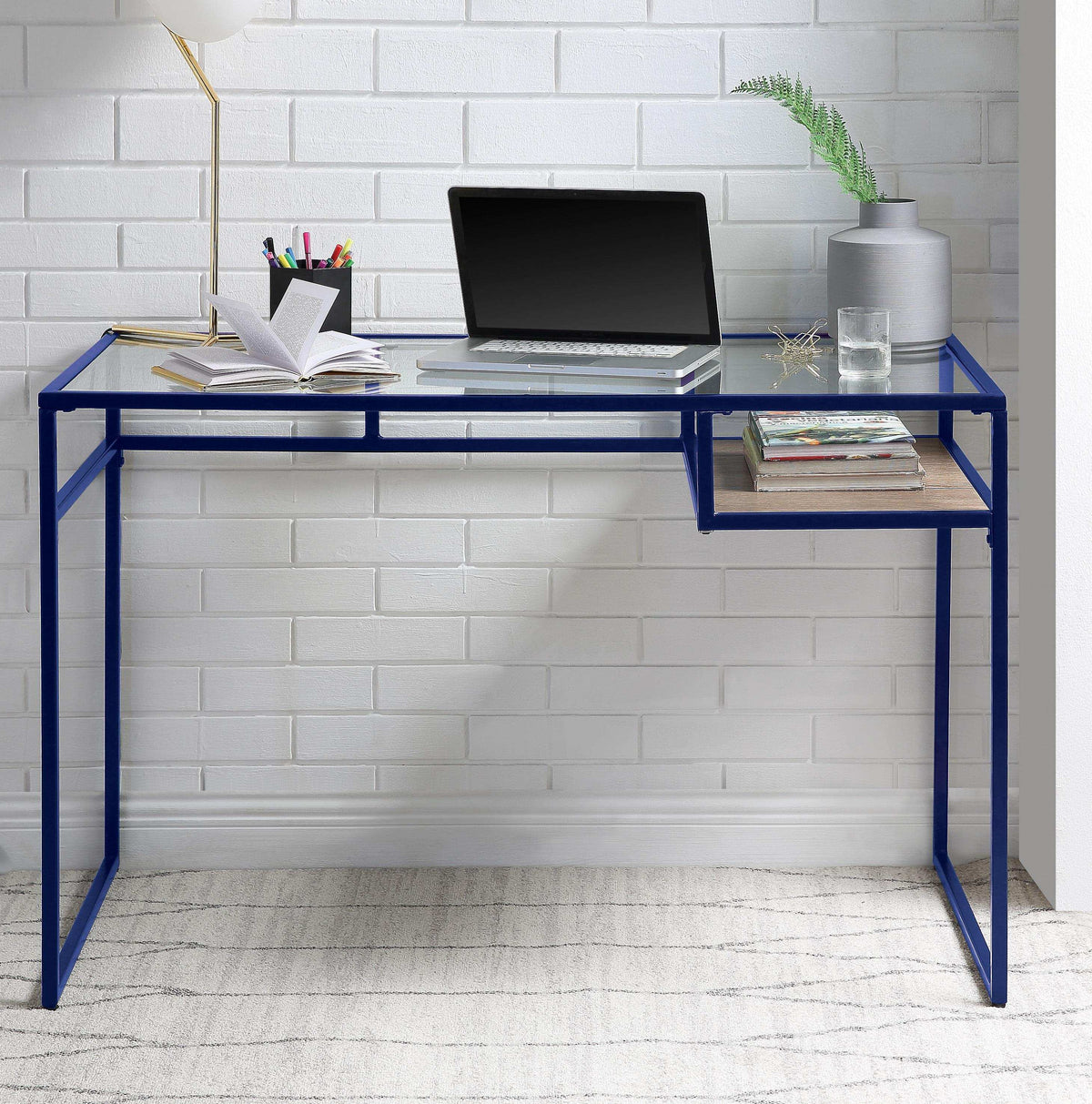 Yasin Blue & Glass Desk - Half Price Furniture