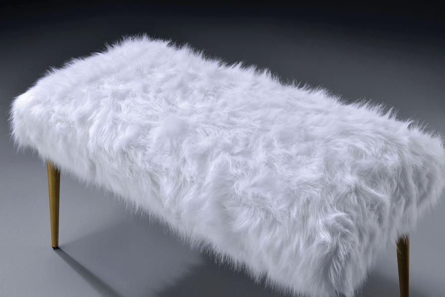 Bagley II White Faux Fur & Gold Bench - Half Price Furniture