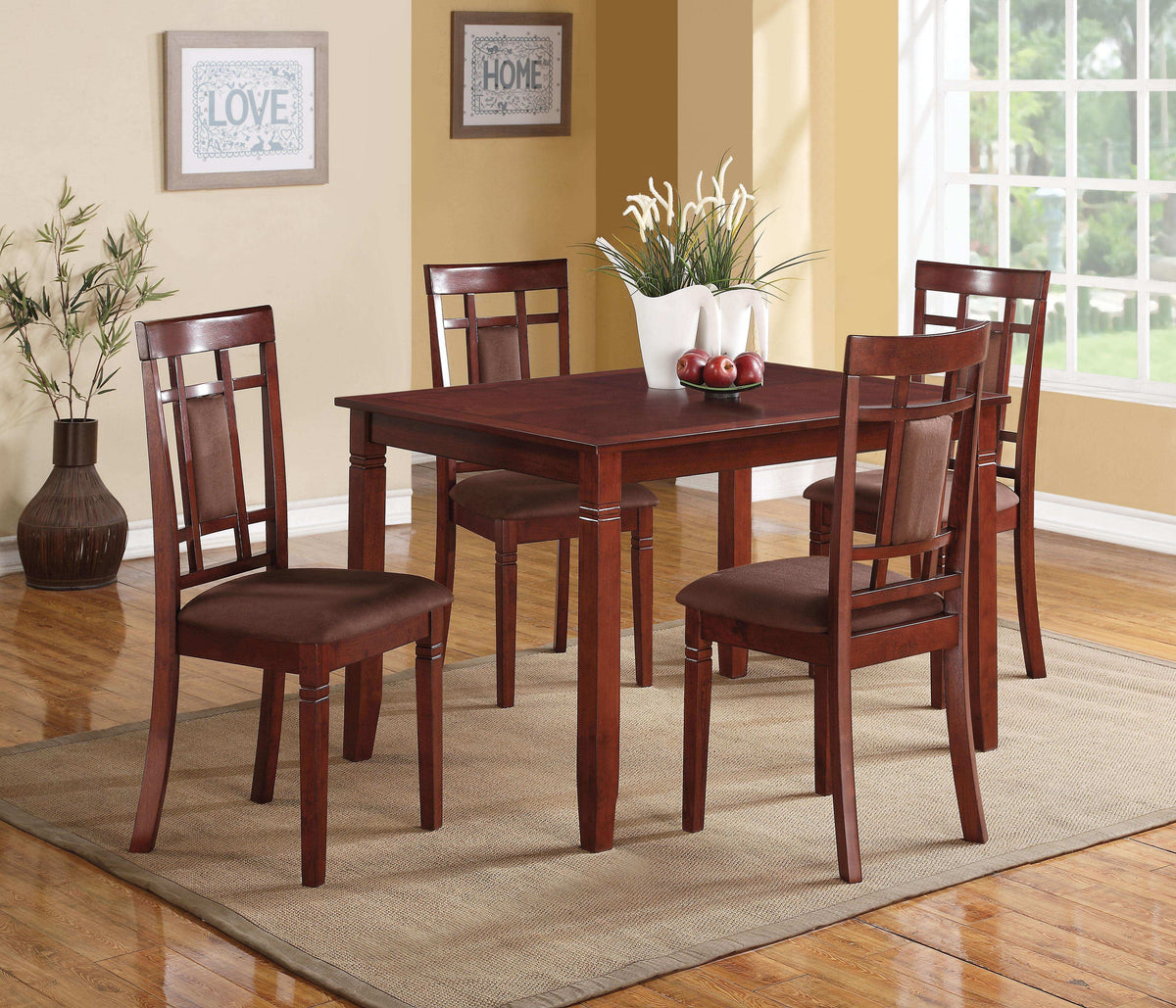 Sonata Cherry & Chocolate Microfiber Dining Set (5Pc Pk) - Half Price Furniture