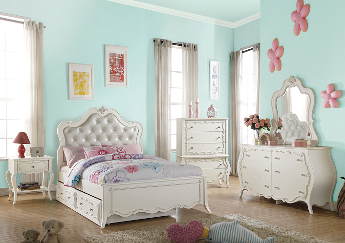 Edalene PU & Pearl White Full Bed Half Price Furniture