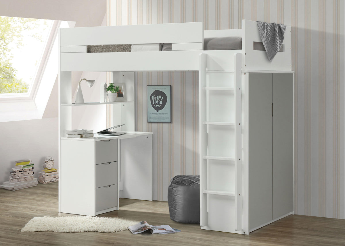 Nerice White & Gray Loft Bed Half Price Furniture