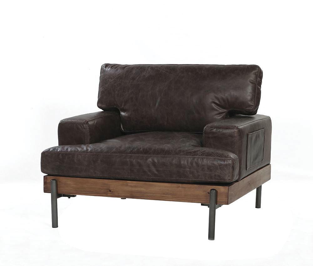 Silchester Oak & Distress Chocolate Top Grain Leather Chair Half Price Furniture