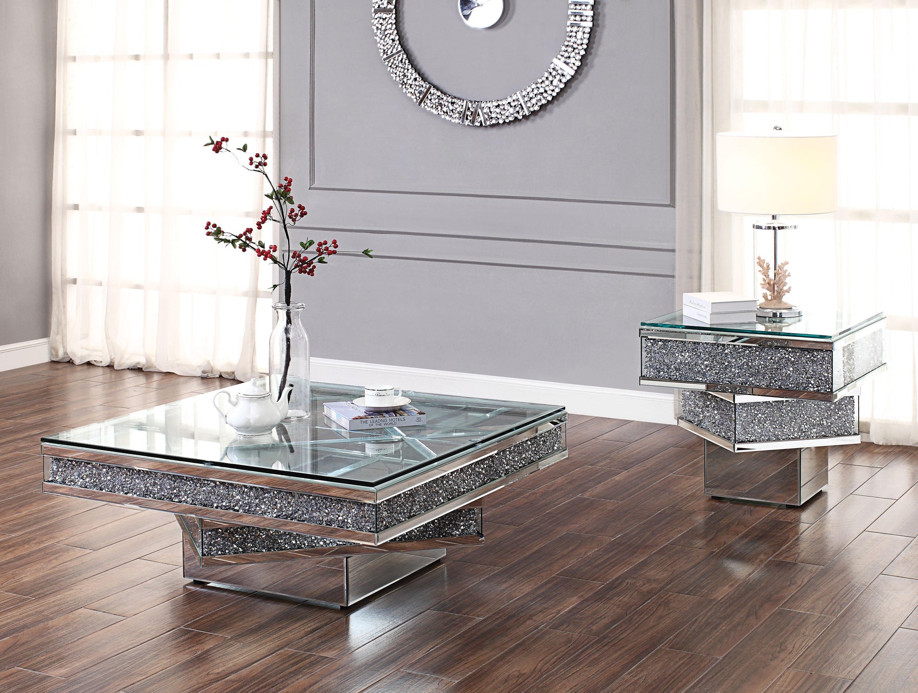 Noralie Mirrored & Faux Diamonds Coffee Table - Coffee Table - Half Price Furniture
