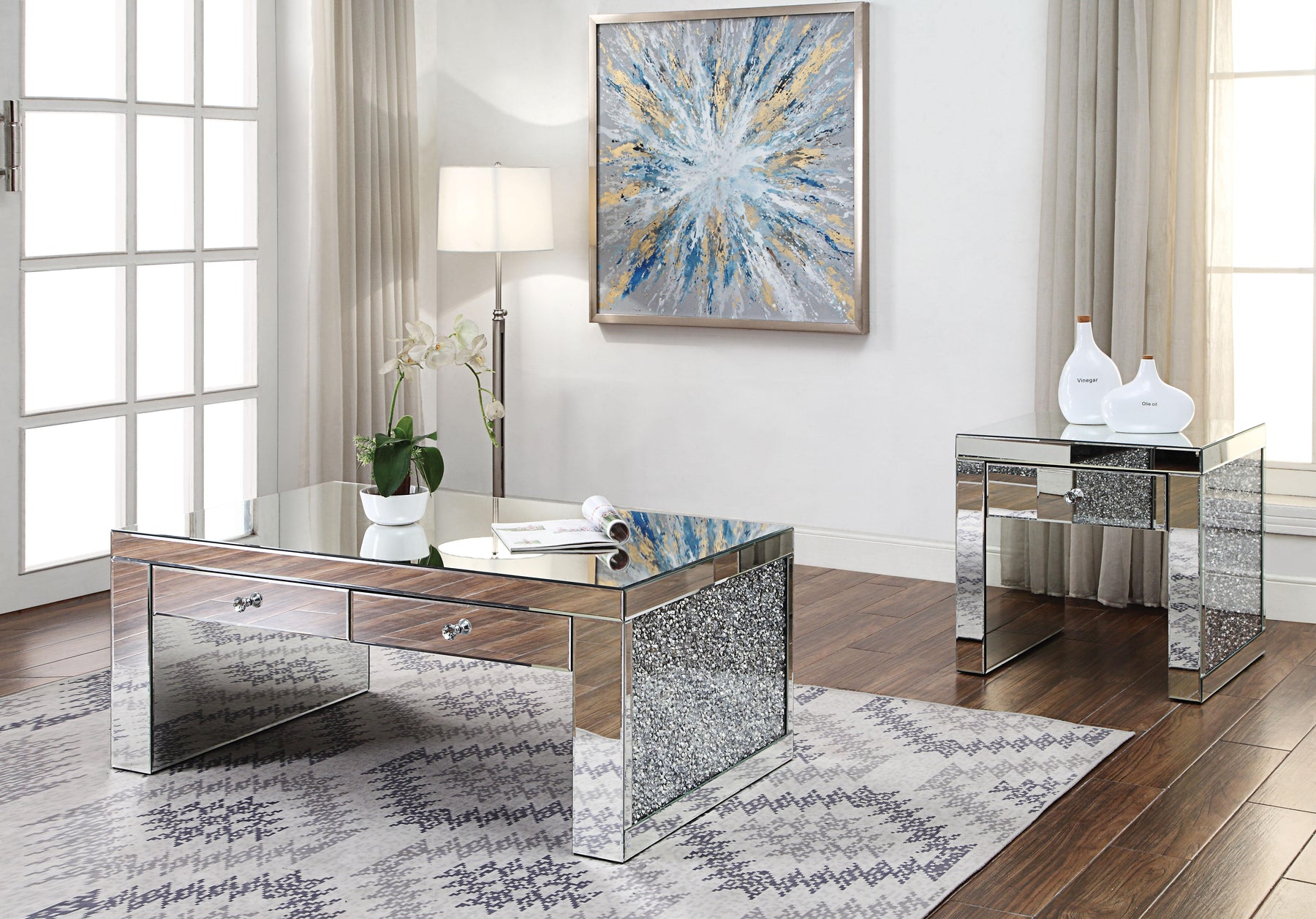 Noralie Mirrored & Faux Diamonds Coffee Table - Coffee Table - Half Price Furniture