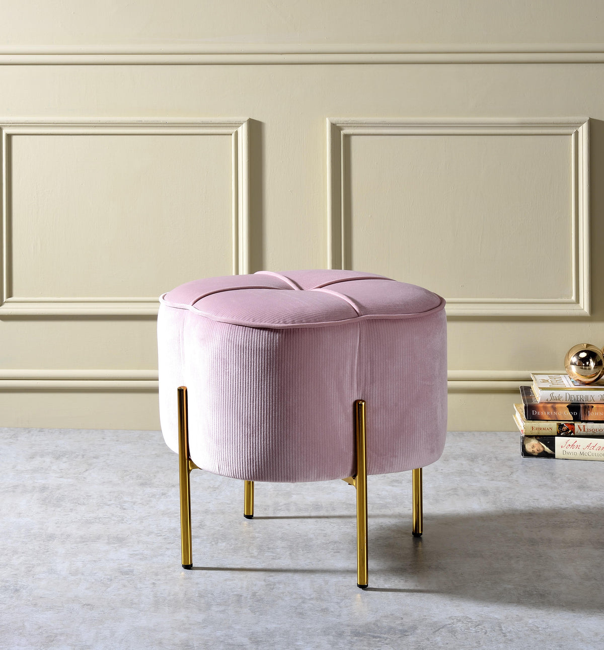 Bergia Blush Pink Velvet Ottoman Half Price Furniture