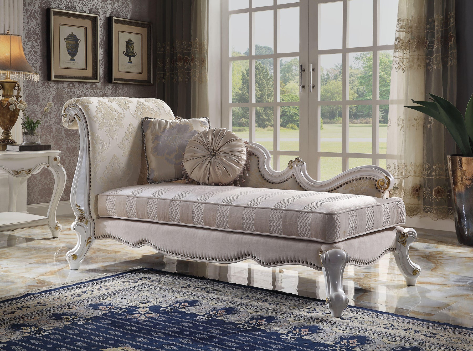 Picardy Antique Pearl & Fabric Chaise w/ Pillows Half Price Furniture