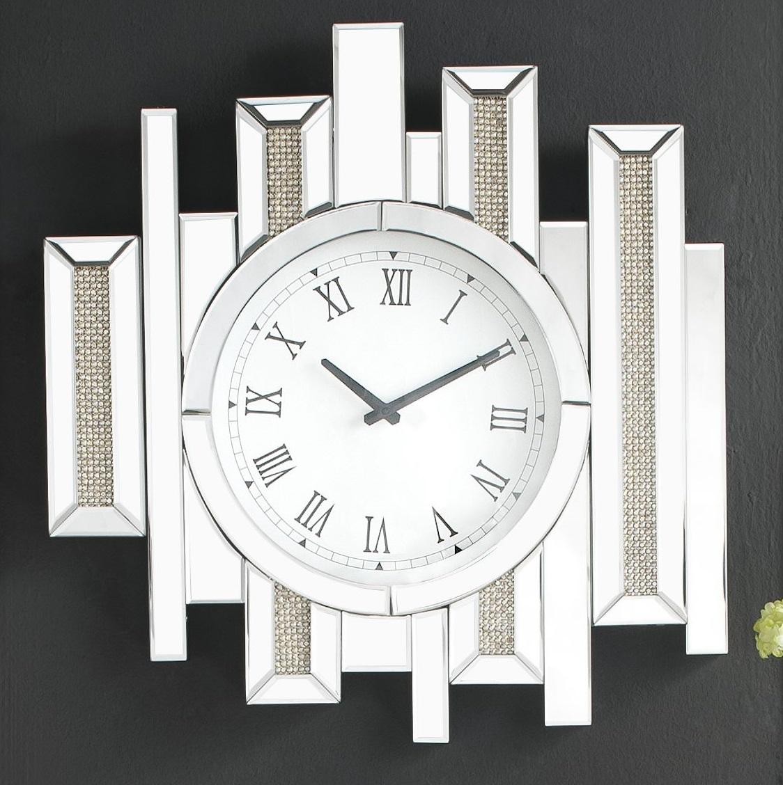 Lavina Mirrored & Faux Diamonds Wall Clock Half Price Furniture