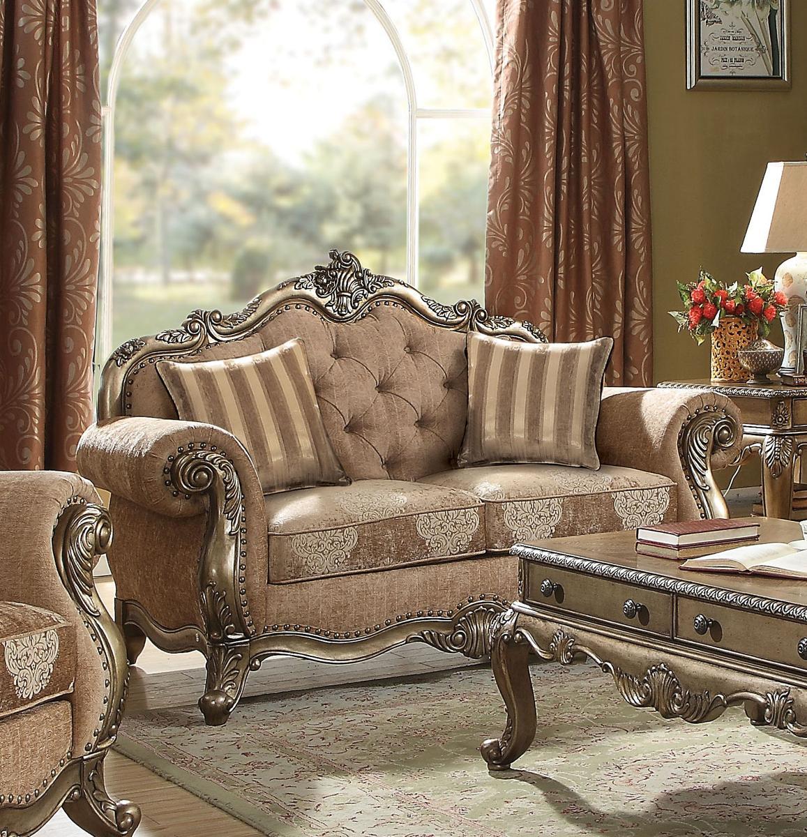 Acme Ragenardus Loveseat with 2 Pillows in Fabric & Vintage Oak 56031 Half Price Furniture