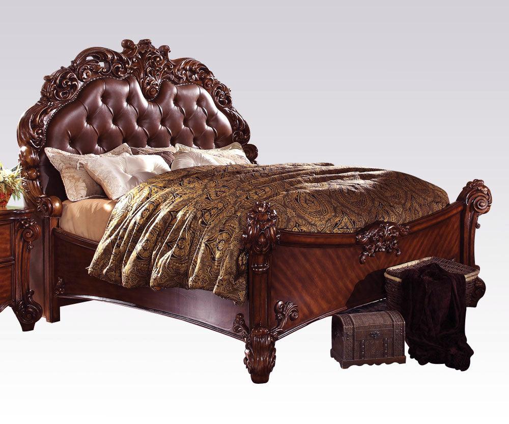Acme Vendome King Panel Bed with Button Tufted Headboard in Cherry 21997EK Half Price Furniture