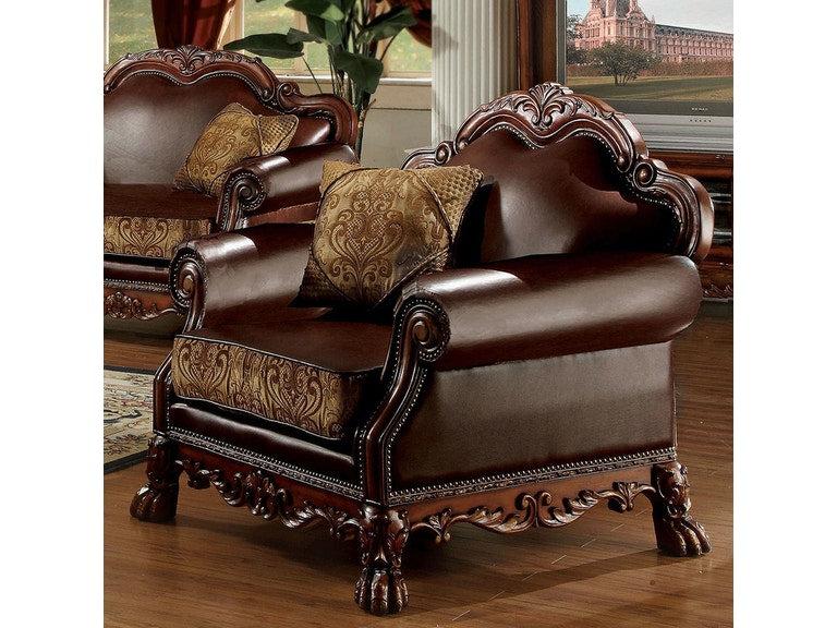 Dresden Brown PU & Chenille, Cherry Oak Chair & 1 Pillow  Las Vegas Furniture Stores