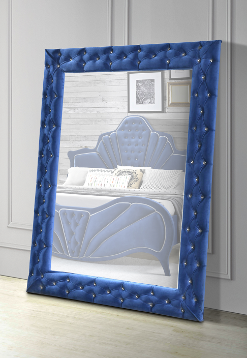Dante Blue Velvet Accent Floor Mirror  Las Vegas Furniture Stores