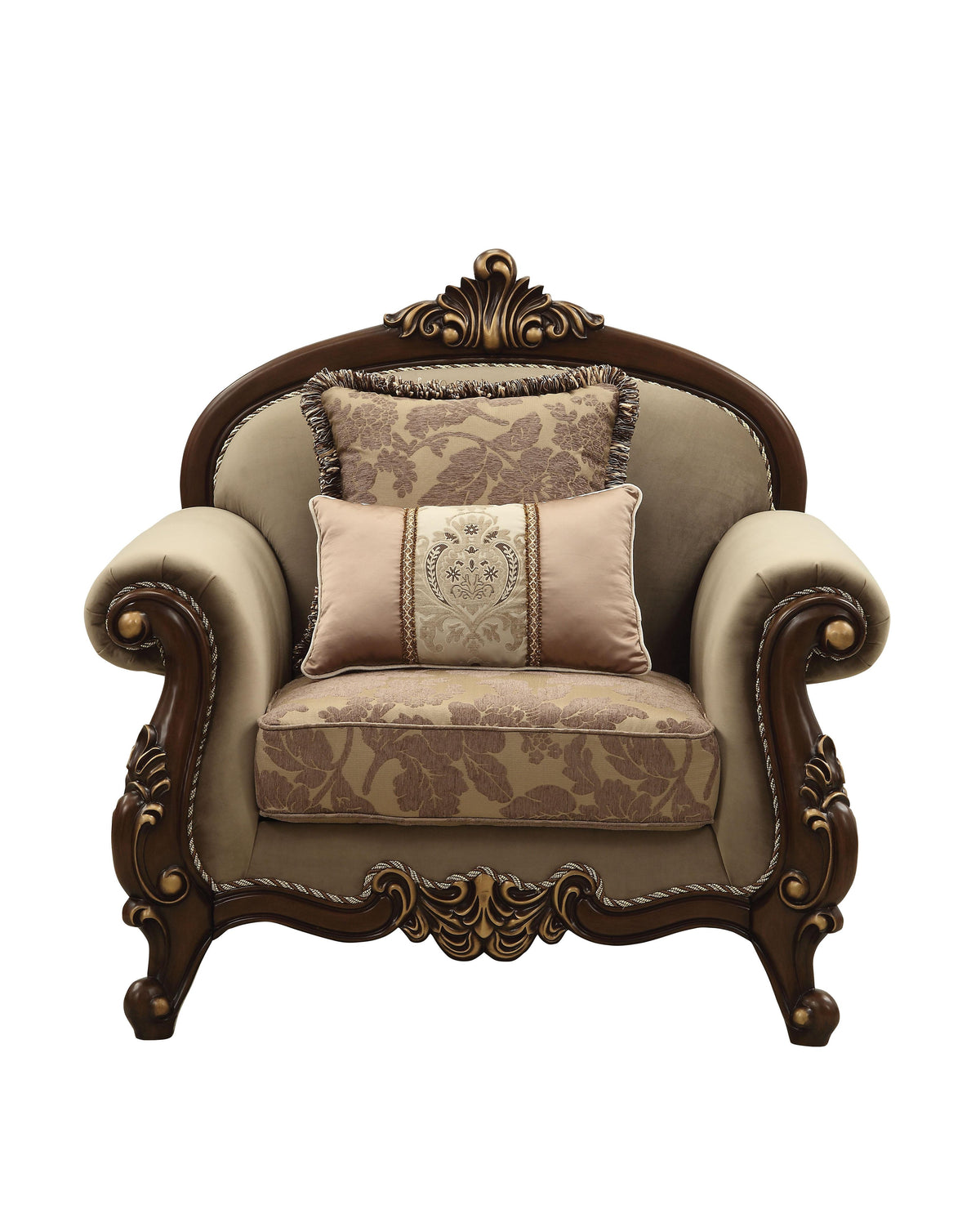 Mehadi Velvet & Walnut Chair & 2 Pillows  Las Vegas Furniture Stores