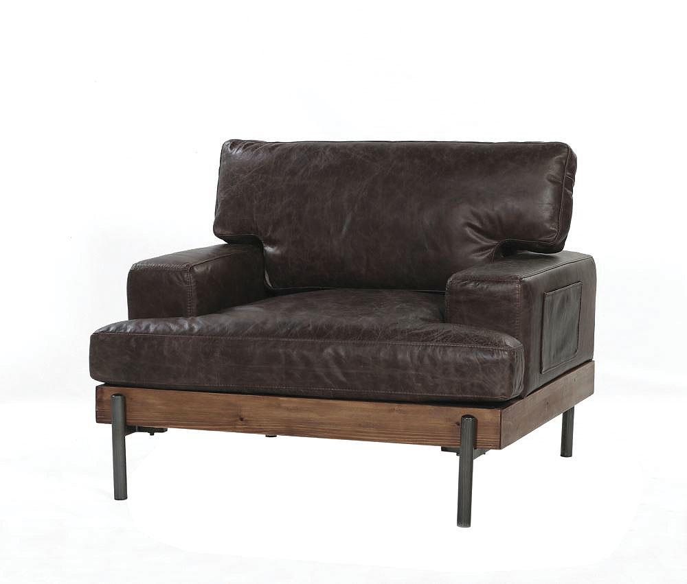 Silchester Oak & Distress Chocolate Top Grain Leather Chair  Las Vegas Furniture Stores