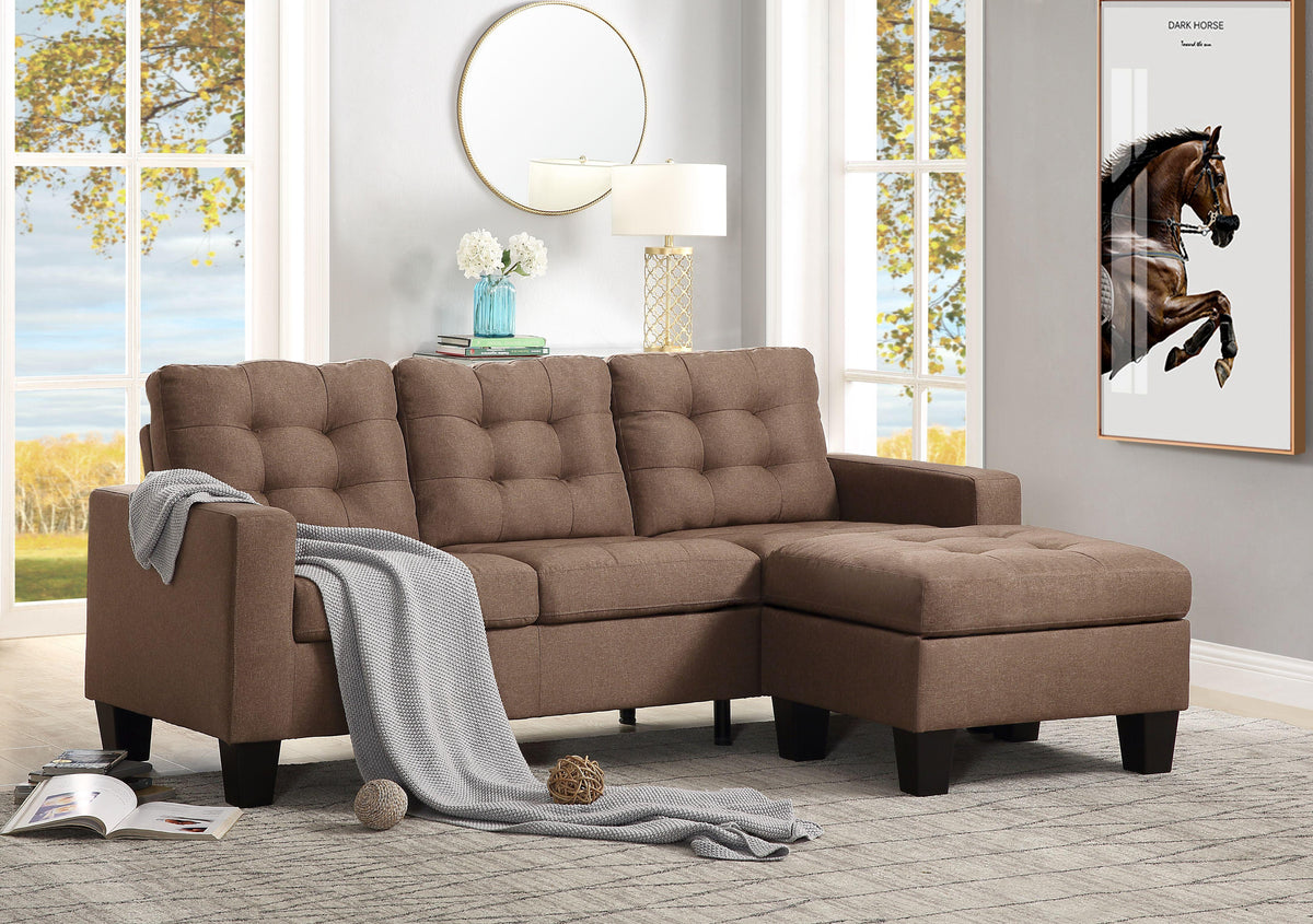 Earsom Brown Linen Sectional Sofa (Rev. Chaise)  Las Vegas Furniture Stores