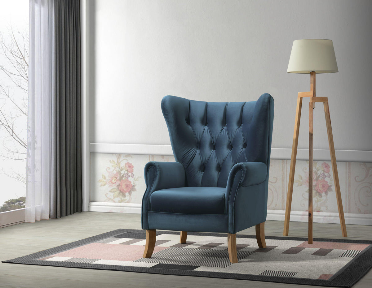 Adonis Azure Blue Velvet Accent Chair  Las Vegas Furniture Stores