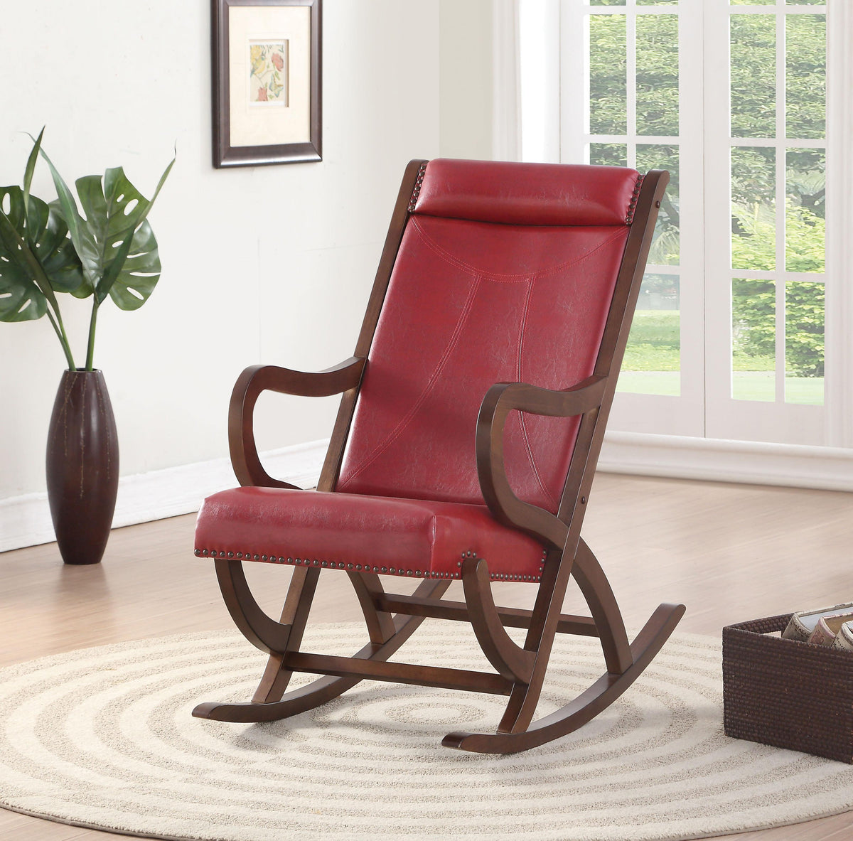 Triton Burgundy PU & Walnut Rocking Chair  Las Vegas Furniture Stores