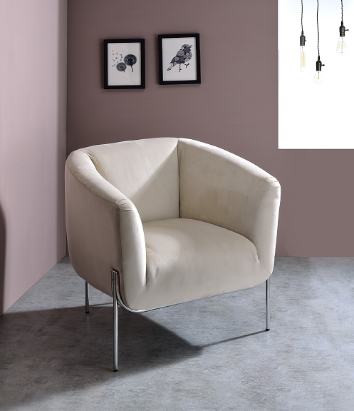 Carlson Beige Velvet & Chrome Accent Chair  Las Vegas Furniture Stores