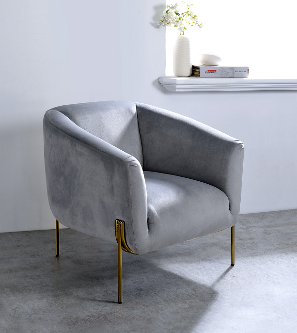 Carlson Gray Velvet & Gold Accent Chair  Las Vegas Furniture Stores