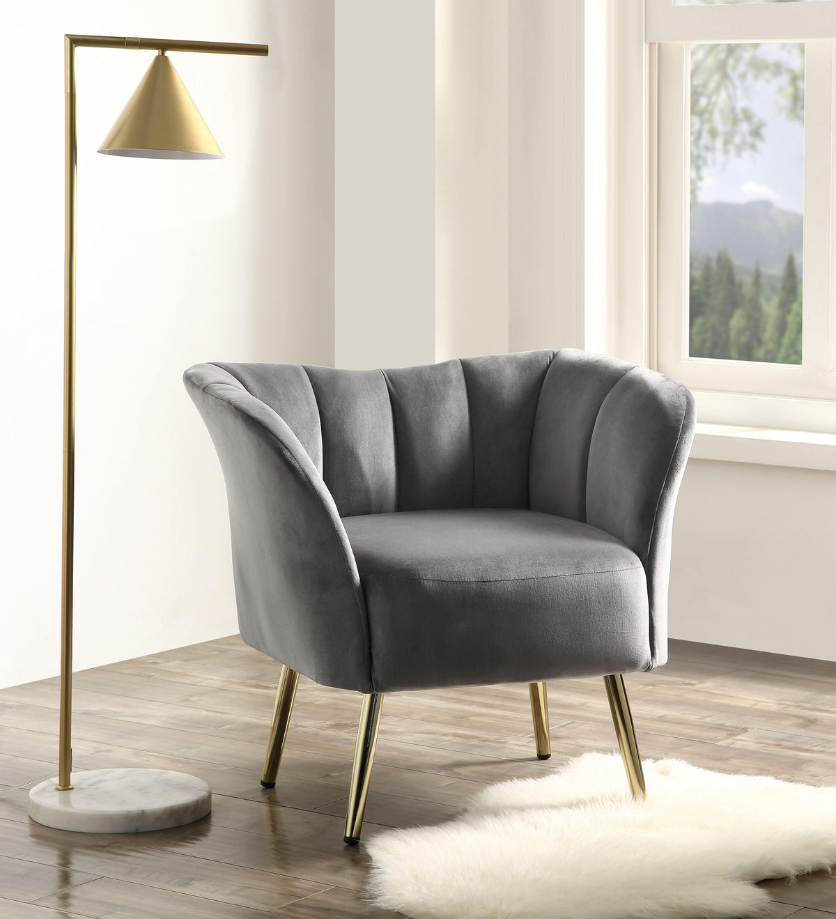 Reese Gray Velvet & Gold Accent Chair  Las Vegas Furniture Stores