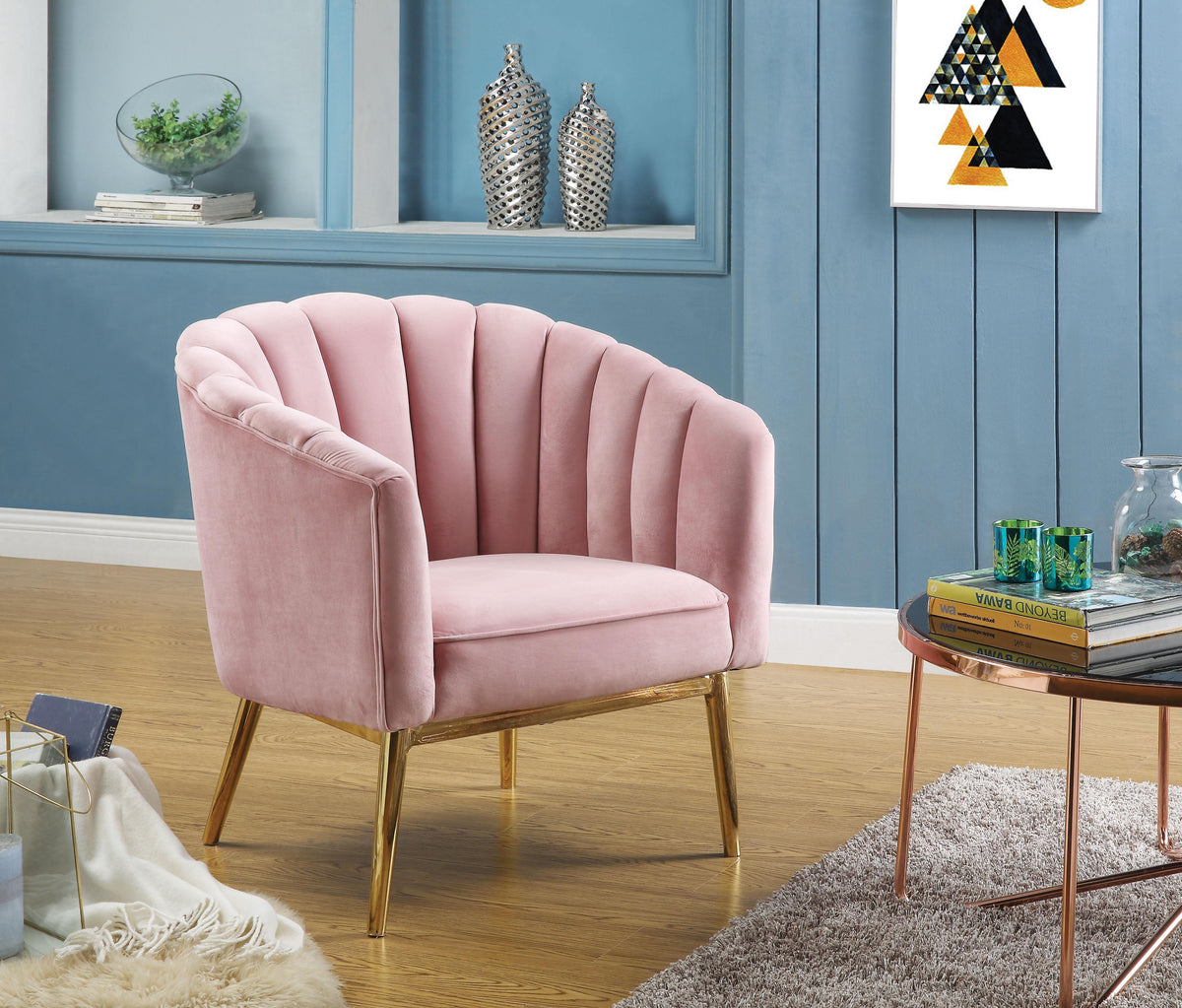 Colla Blush Pink Velvet & Gold Accent Chair  Las Vegas Furniture Stores