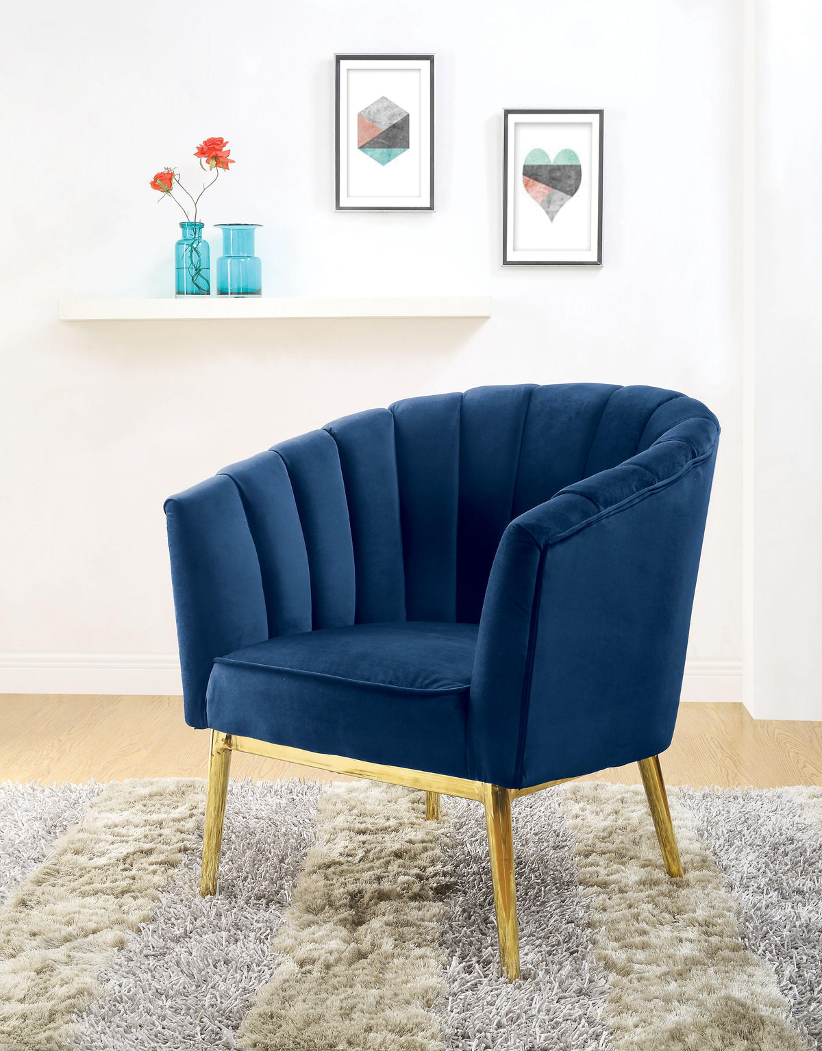 Colla Midnight Blue Velvet & Gold Accent Chair  Las Vegas Furniture Stores