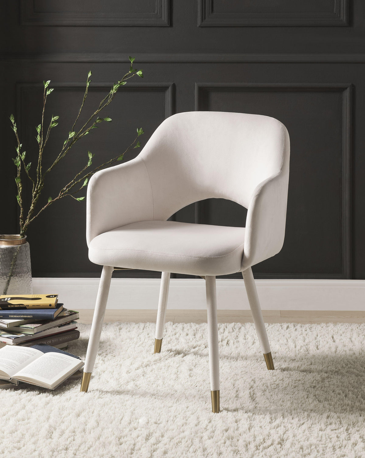 Applewood Cream Velvet & Gold Accent Chair  Las Vegas Furniture Stores
