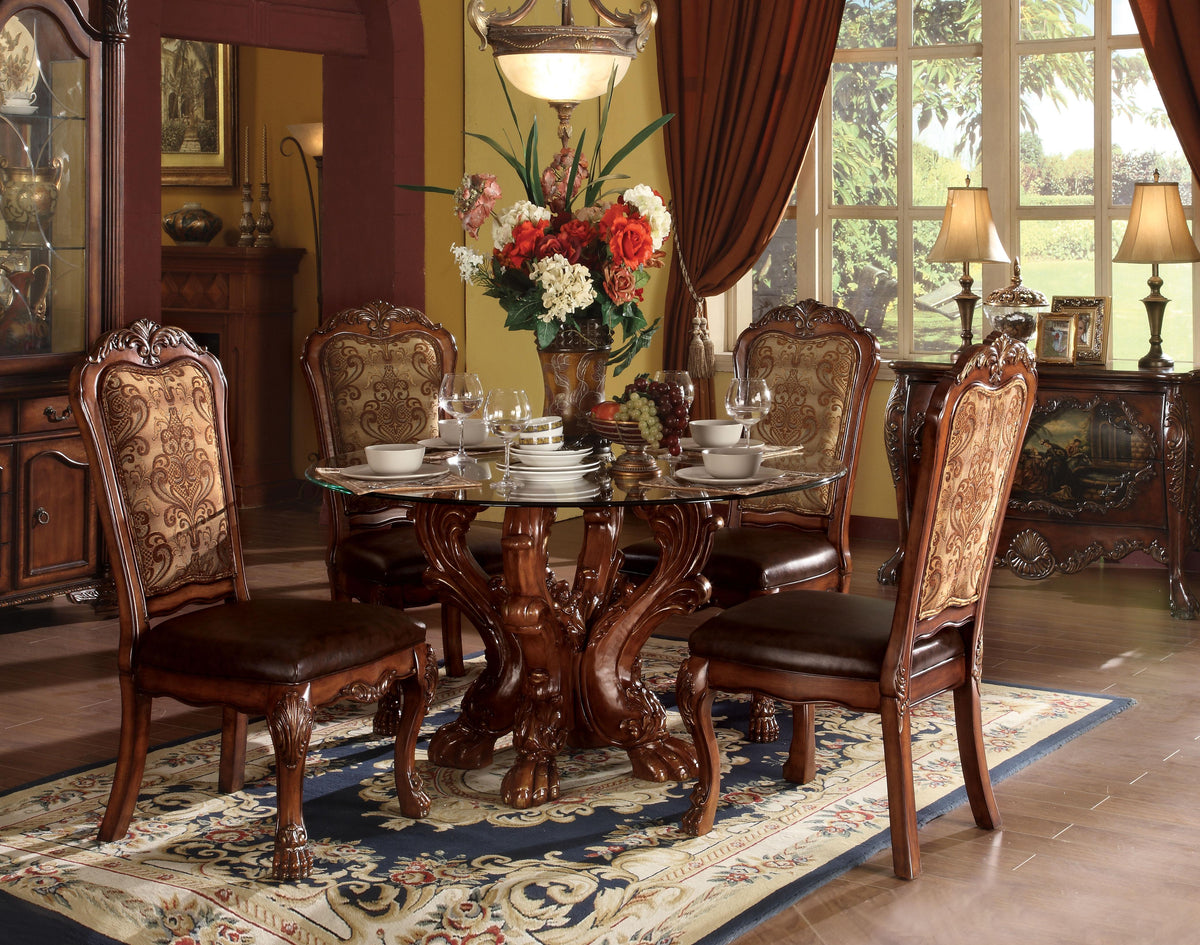 Dresden Cherry Oak & Clear Glass Dining Table  Las Vegas Furniture Stores