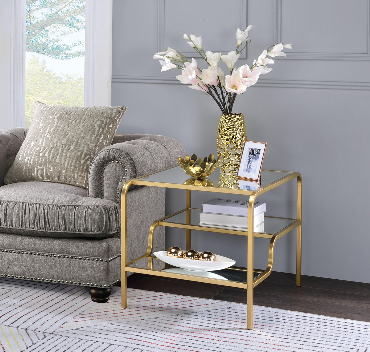 Astrid Gold & Mirror End Table  Las Vegas Furniture Stores