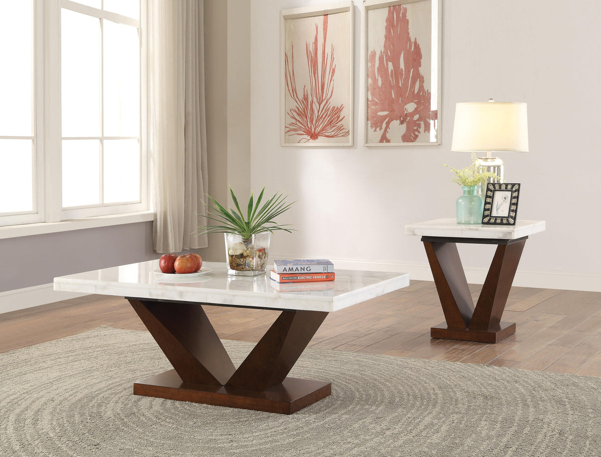 Forbes White Marble & Walnut Coffee Table  Las Vegas Furniture Stores