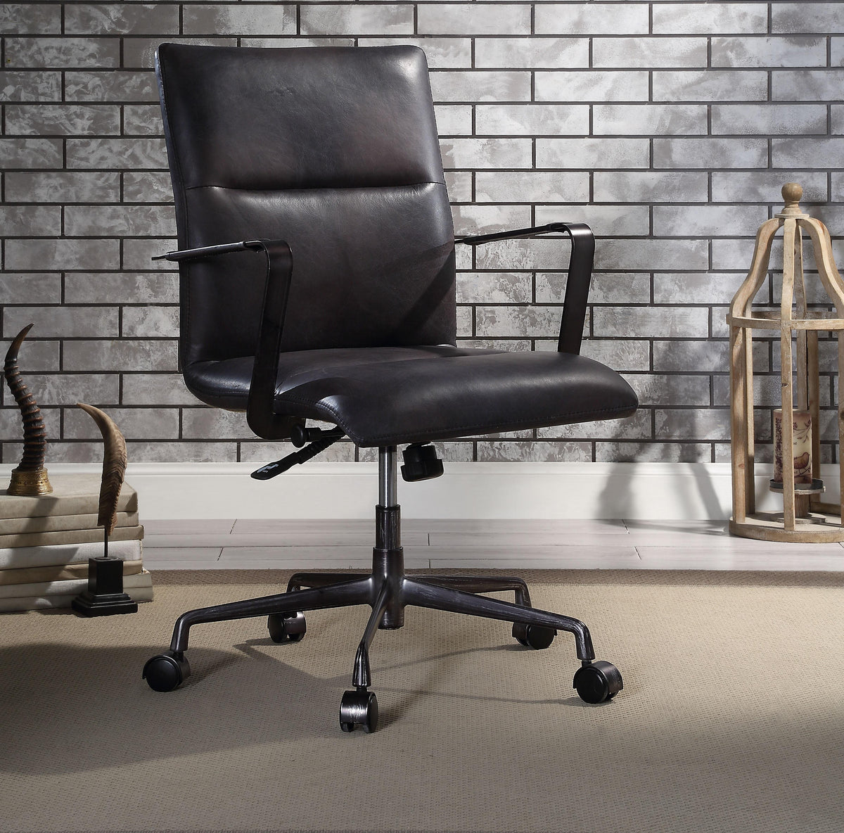 Indra Onyx Black Top Grain Leather Office Chair  Las Vegas Furniture Stores