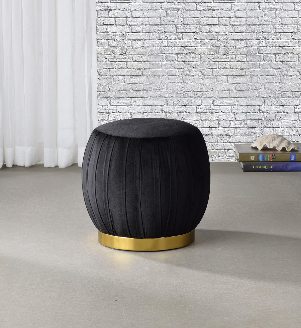 Zinnia Black Velvet & Gold Ottoman  Las Vegas Furniture Stores