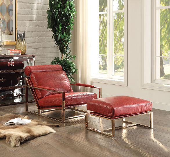 Quinto Antique Red Top Grain Leather & Stainless Steel Accent Chair  Las Vegas Furniture Stores