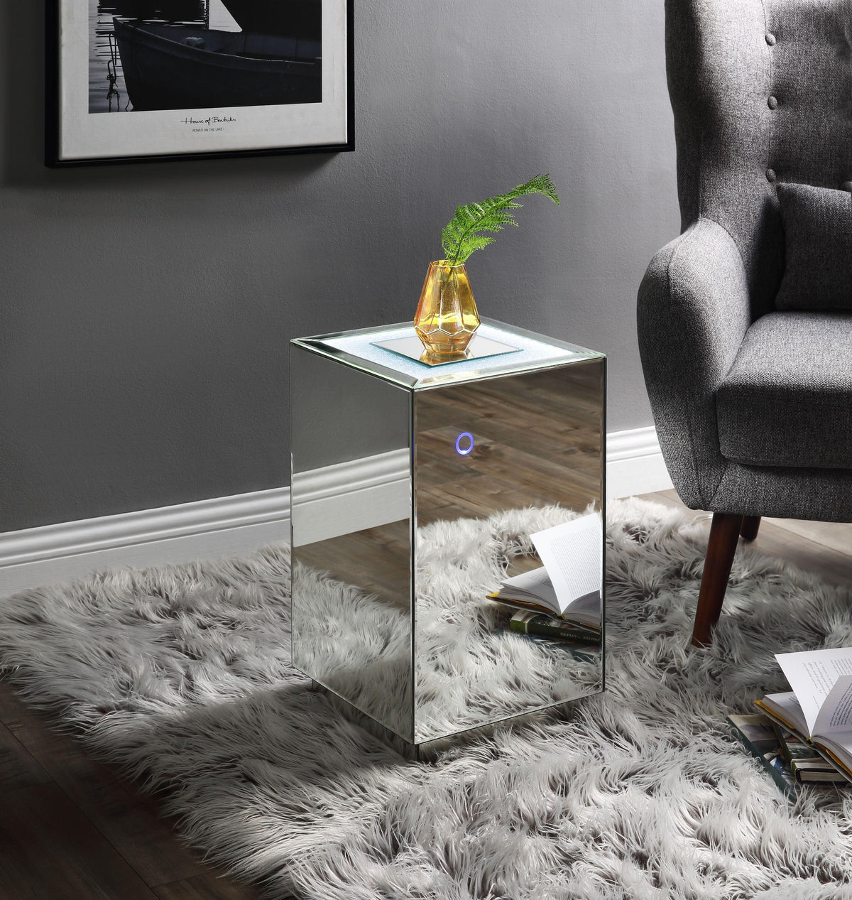 Nyoka Mirrored & Faux Gems Accent Table (LED)  Las Vegas Furniture Stores