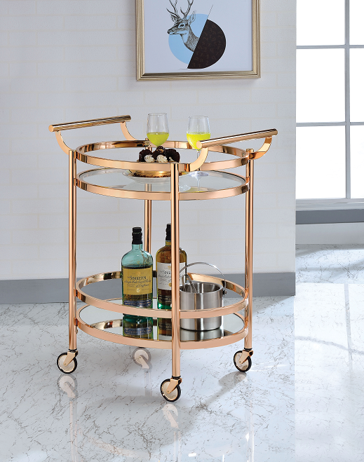 Lakelyn Rose Gold & Clear Glass Serving Cart  Las Vegas Furniture Stores