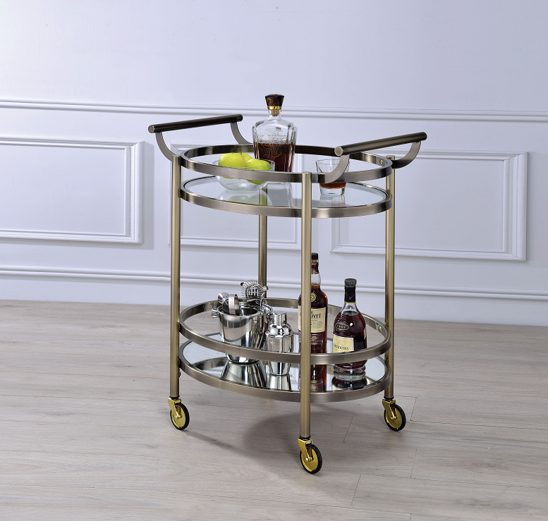 Lakelyn Brushed Bronze & Clear Glass Serving Cart  Las Vegas Furniture Stores