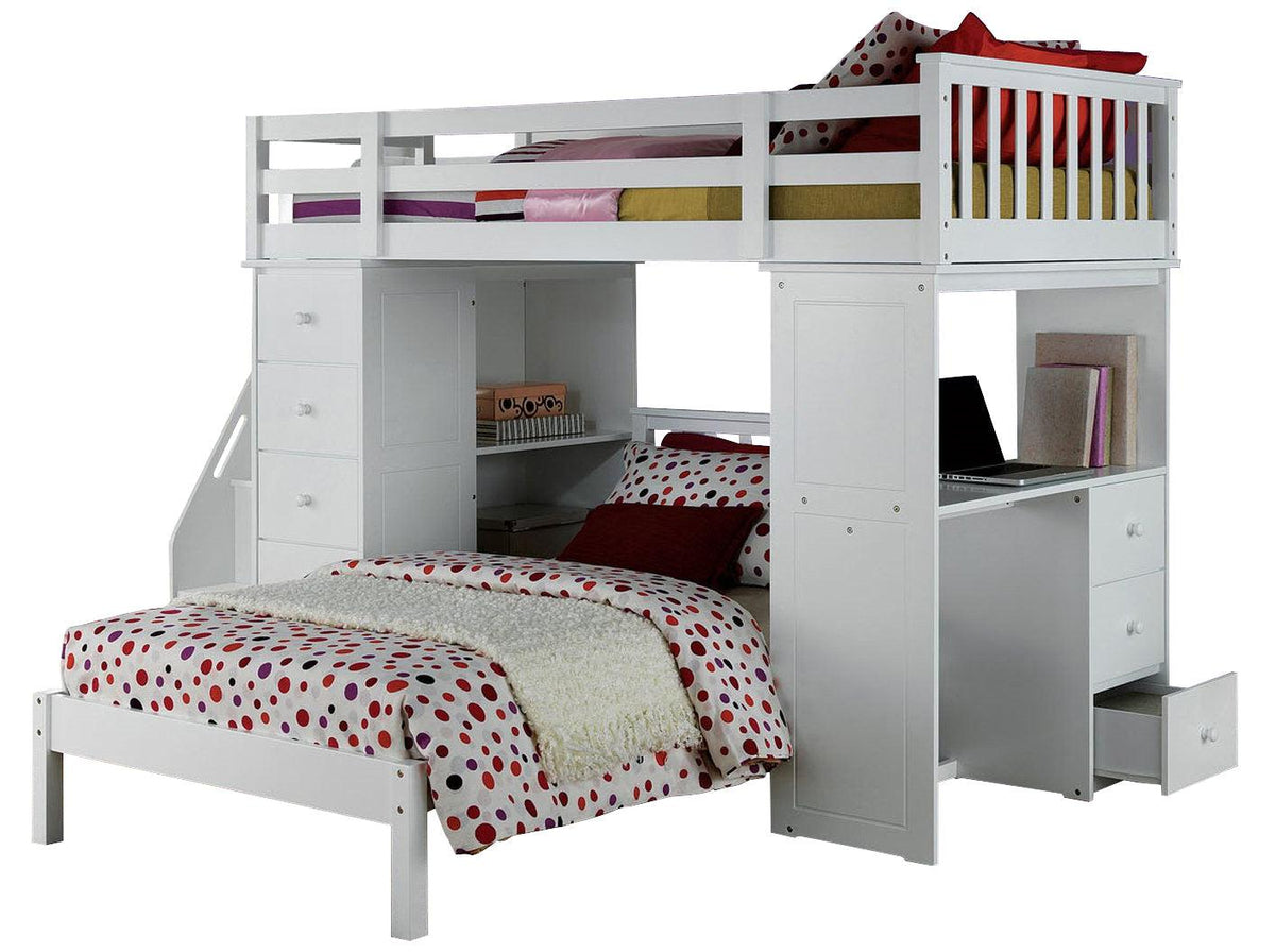 Acme Freya Loft Bed Set with Twin Bed in White 37145/37152  Las Vegas Furniture Stores