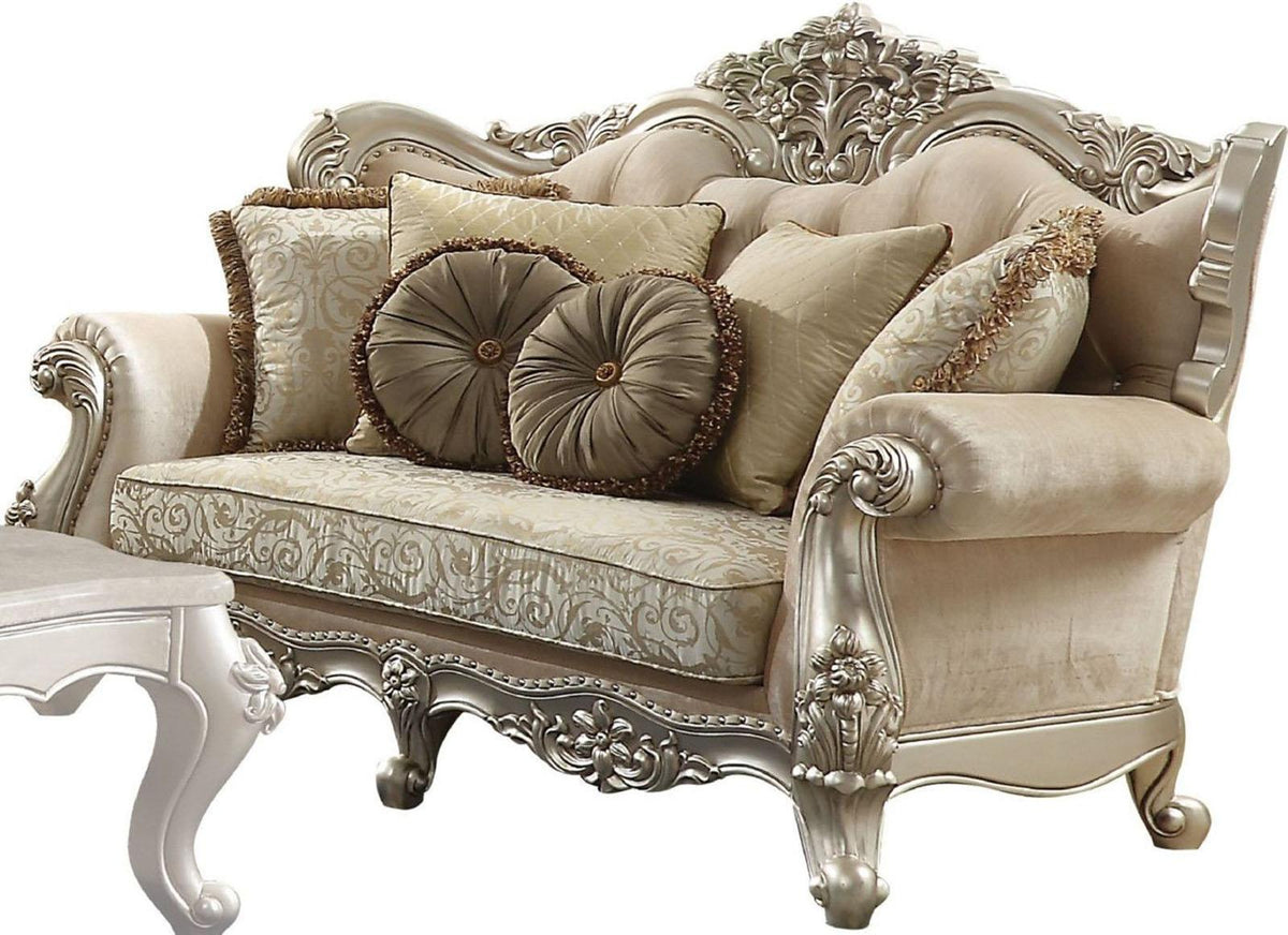 Acme Furniture Bently Loveseat with 5 Pillows in Champagne 50661  Las Vegas Furniture Stores