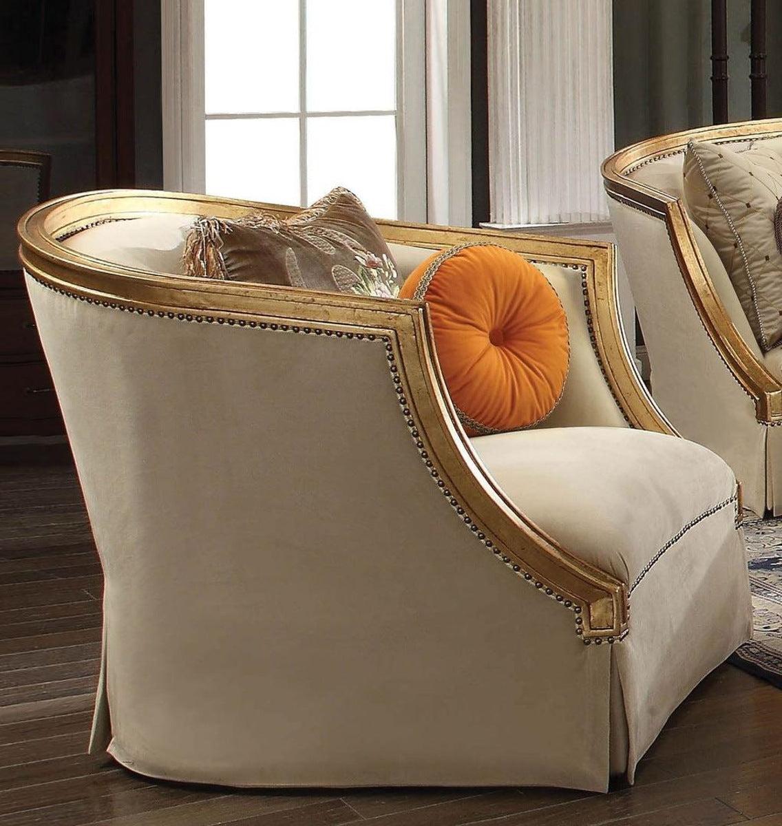 Acme Furniture Daesha Chair in Tan Flannel & Antique Gold 50837  Las Vegas Furniture Stores