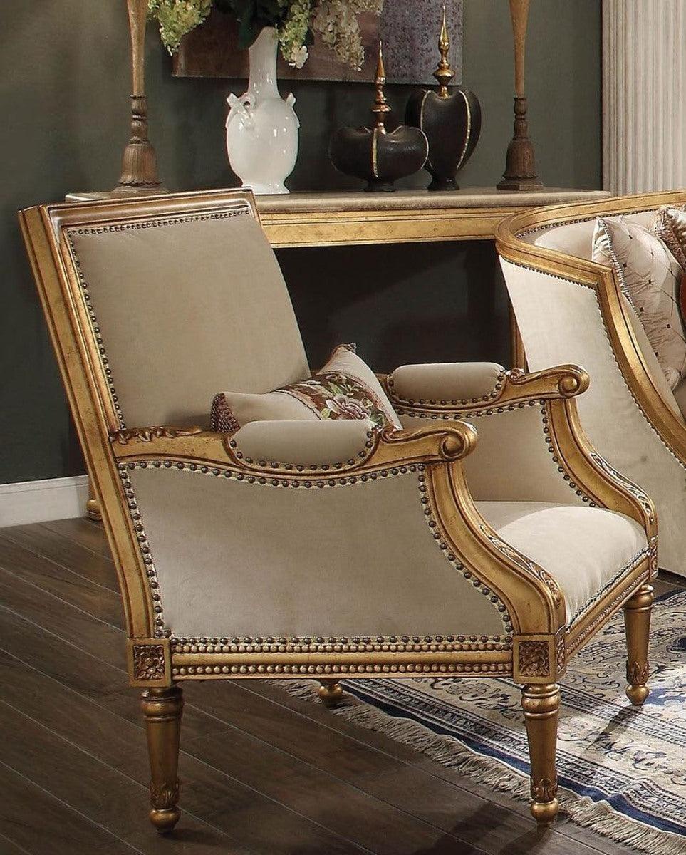 Acme Furniture Daesha Accent Chair in Tan Flannel & Antique Gold 50838  Las Vegas Furniture Stores