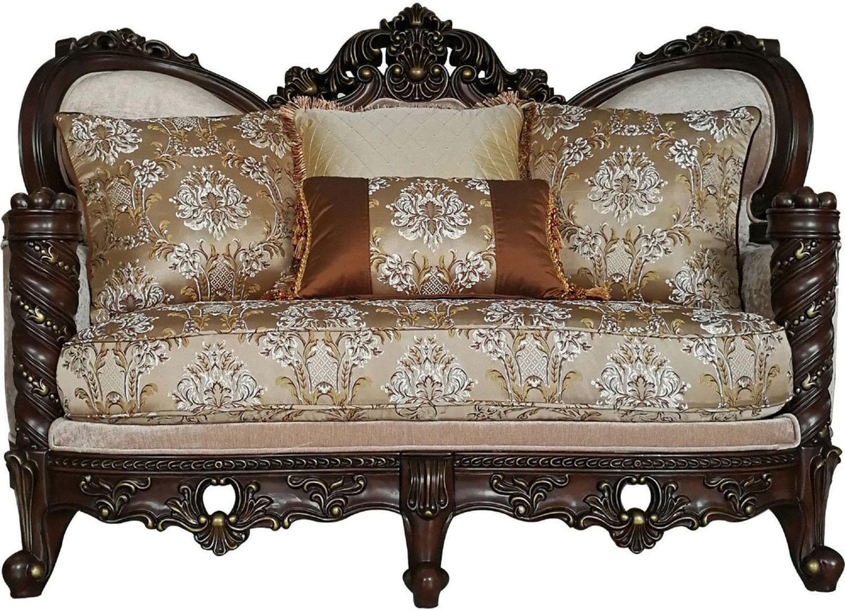 Acme Furniture Devayne Loveseat with 4 Pillows in Dark Walnut 50686  Las Vegas Furniture Stores
