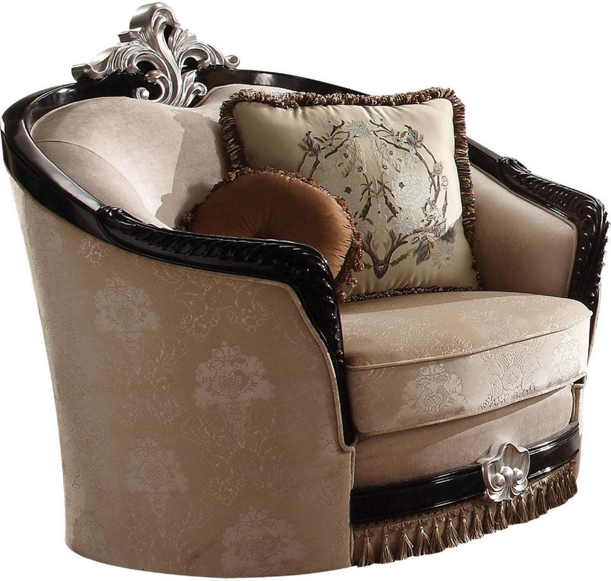 Acme Furniture Ernestine Chair with 2 Pillows in Tan and Black 52112  Las Vegas Furniture Stores