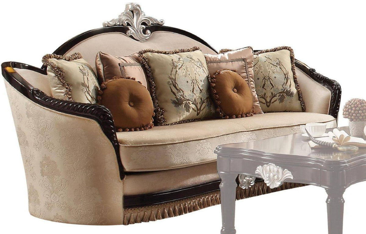Acme Furniture Ernestine Loveseat with 6 Pillows in Tan and Black 52111  Las Vegas Furniture Stores