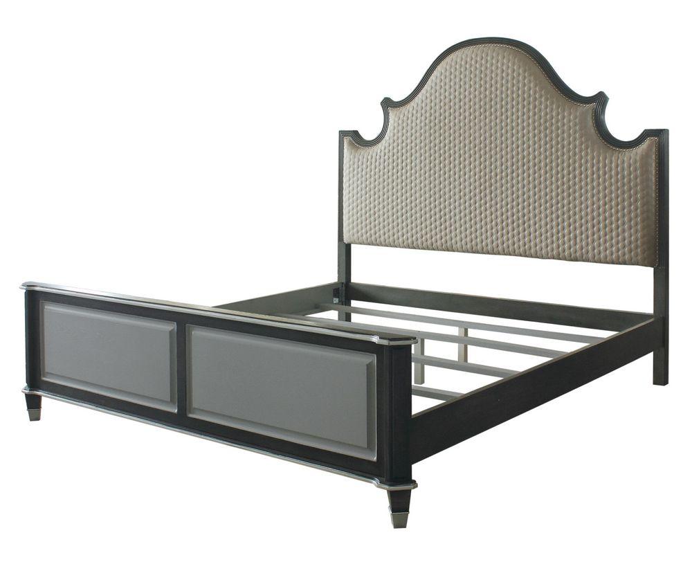 Acme Furniture House Beatrice Queen Upholstered Panel Bed in Light Gray 28810Q  Las Vegas Furniture Stores