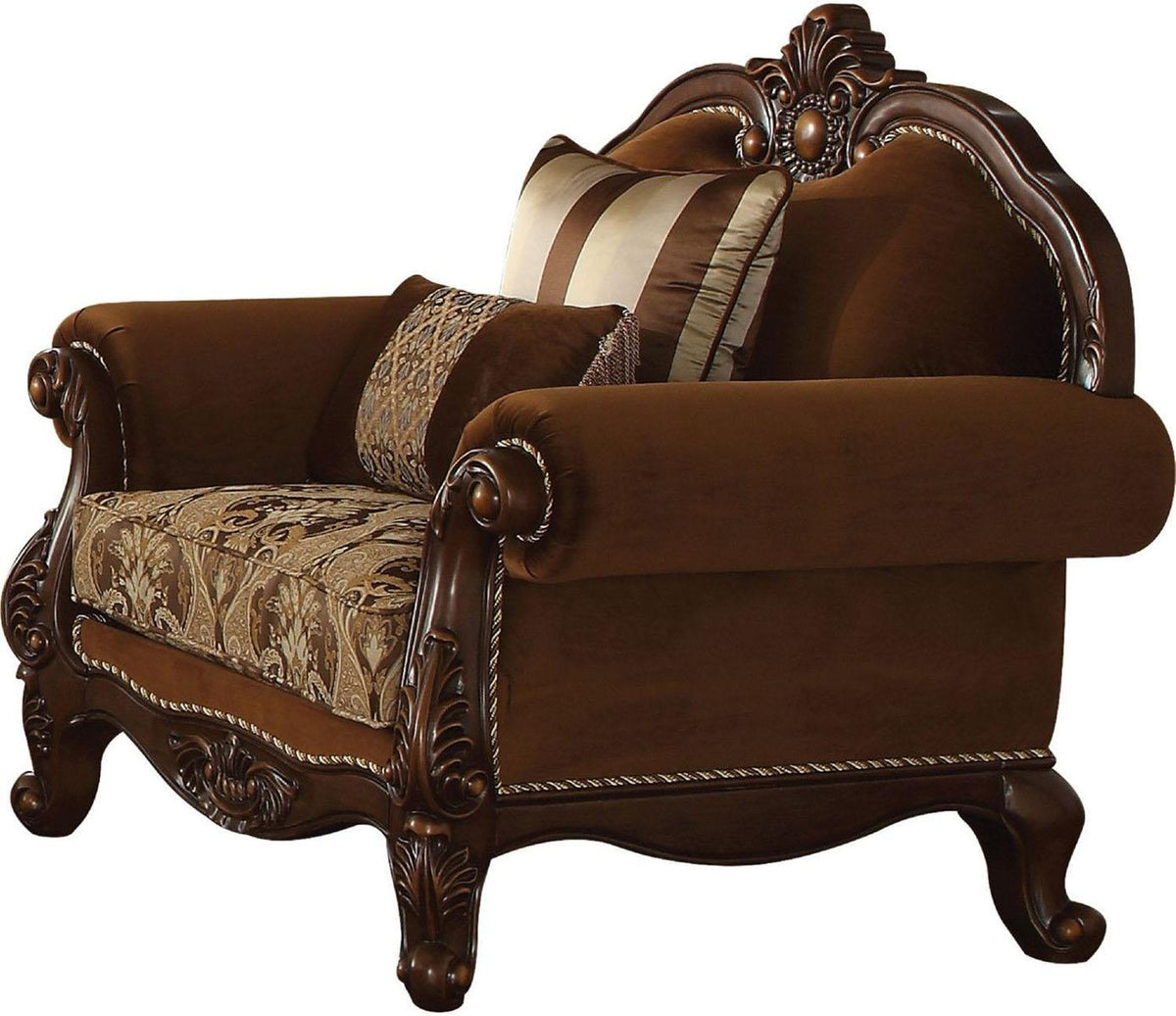 Acme Furniture Jardena Chair with 2  Pillows in Cherry Oak 50657  Las Vegas Furniture Stores
