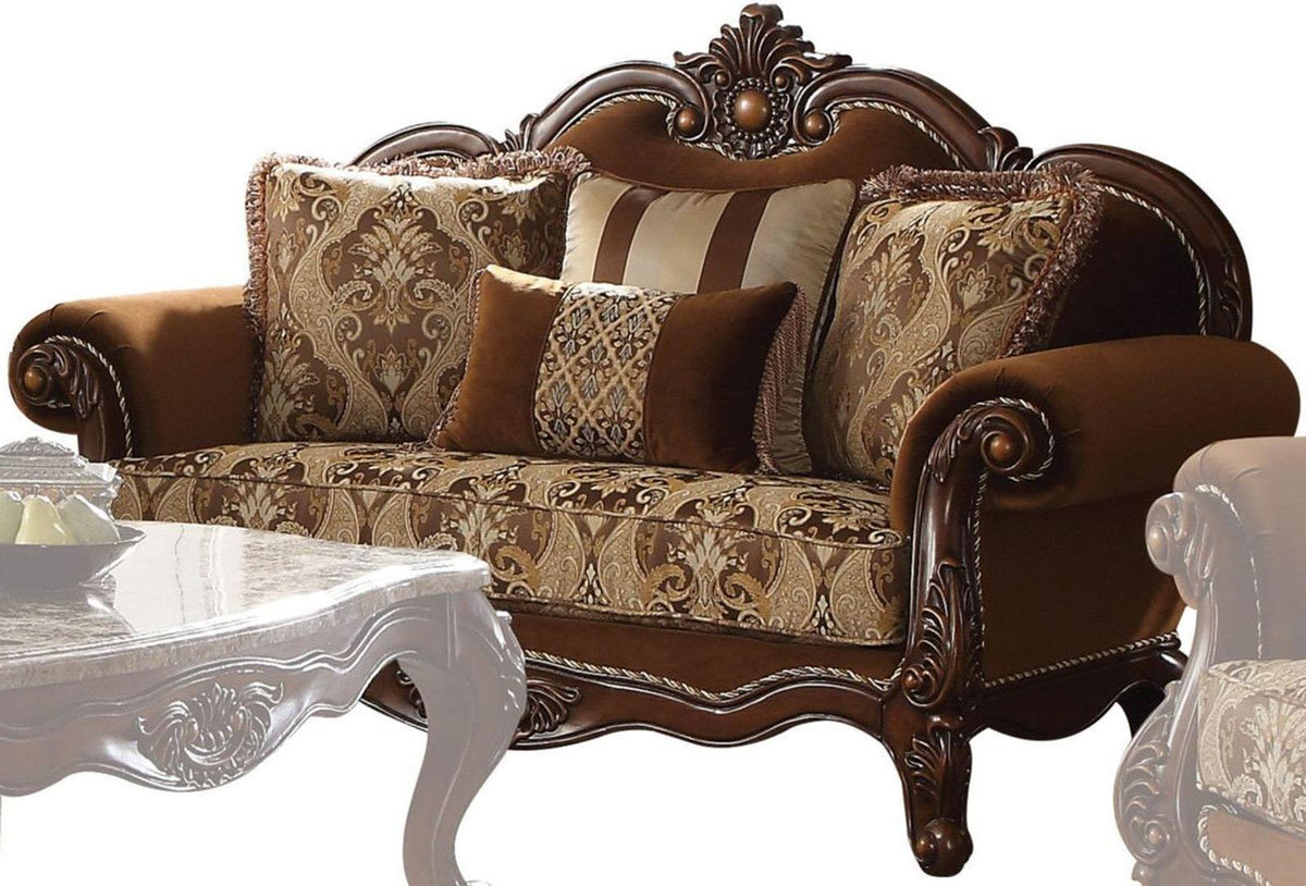 Acme Furniture Jardena Loveseat with 4 Pillows in Cherry Oak 50656  Las Vegas Furniture Stores