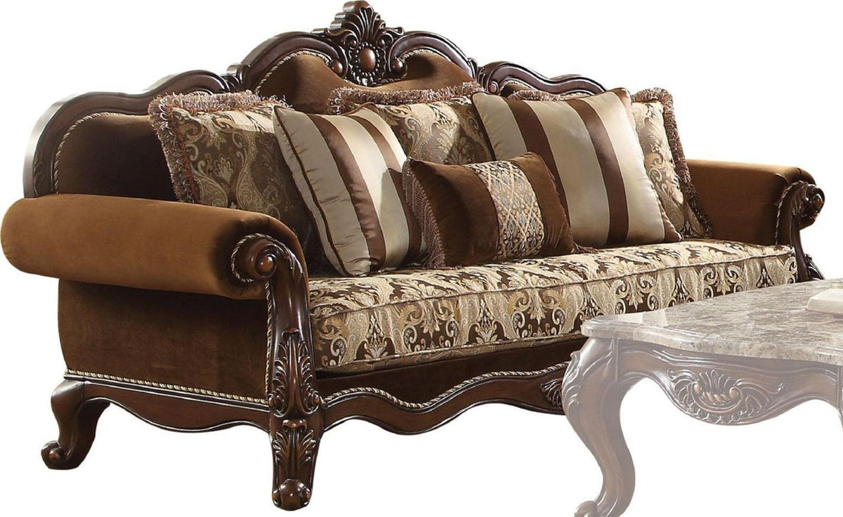 Acme Furniture Jardena Sofa with 6 Pillows in Cherry Oak 50655  Las Vegas Furniture Stores