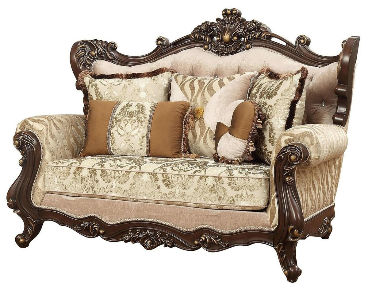 Acme Furniture Shalisa Loveseat with 5 Pillows in Walnut 51051  Las Vegas Furniture Stores