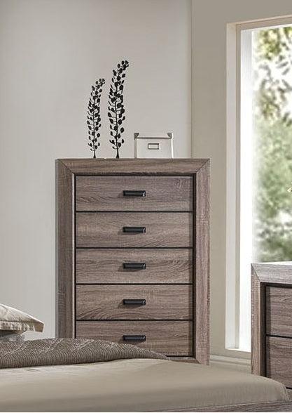 Acme Lyndon 5-Drawer Chest in Weathered Gray Grain 26026  Las Vegas Furniture Stores