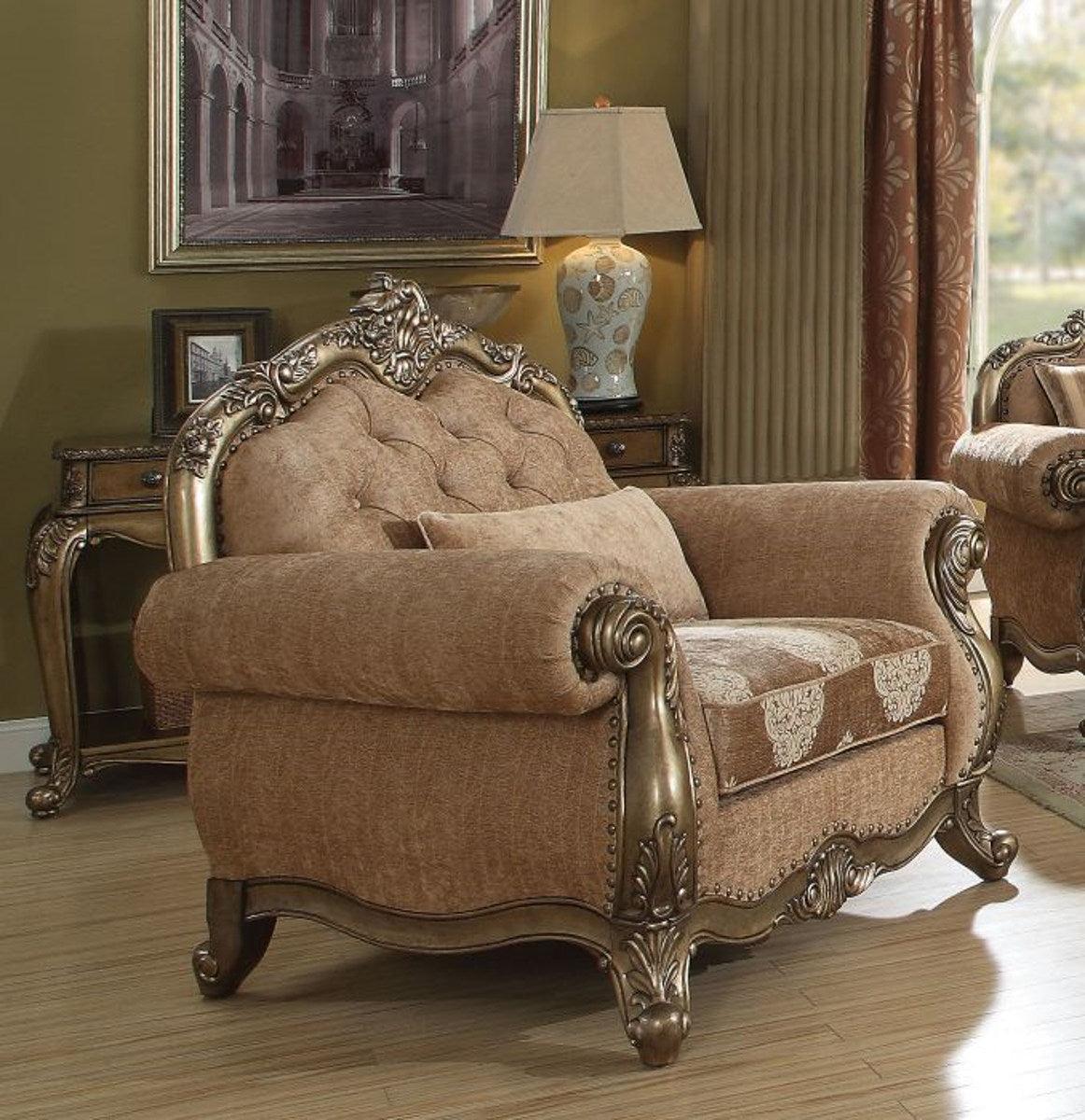 Acme Ragenardus Chair with 1 Pillow in Fabric & Vintage Oak 56032  Las Vegas Furniture Stores